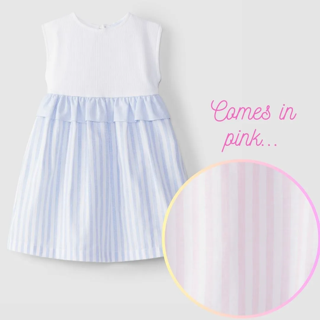 SS24 Laranjinha Girls White & Pink Stripe Dress