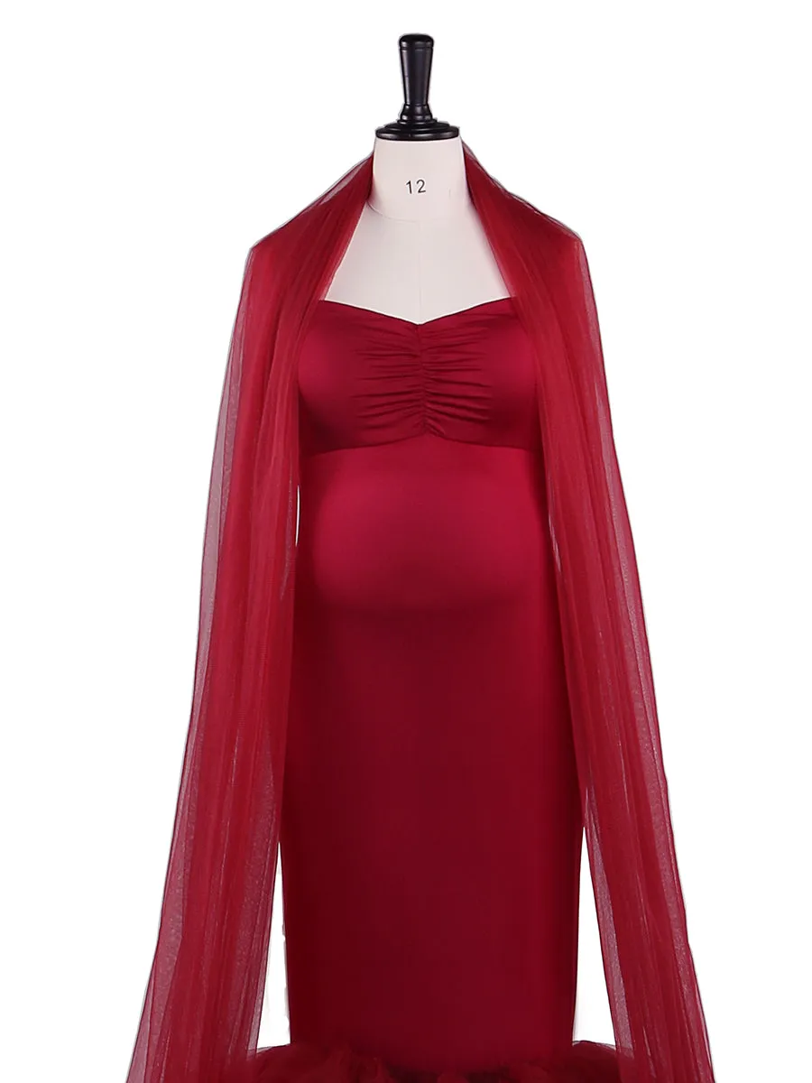 Strapless Burgundy Mermaid Maternity Dress for Photo Shoots Photography Gown for Baby Shower YW21036