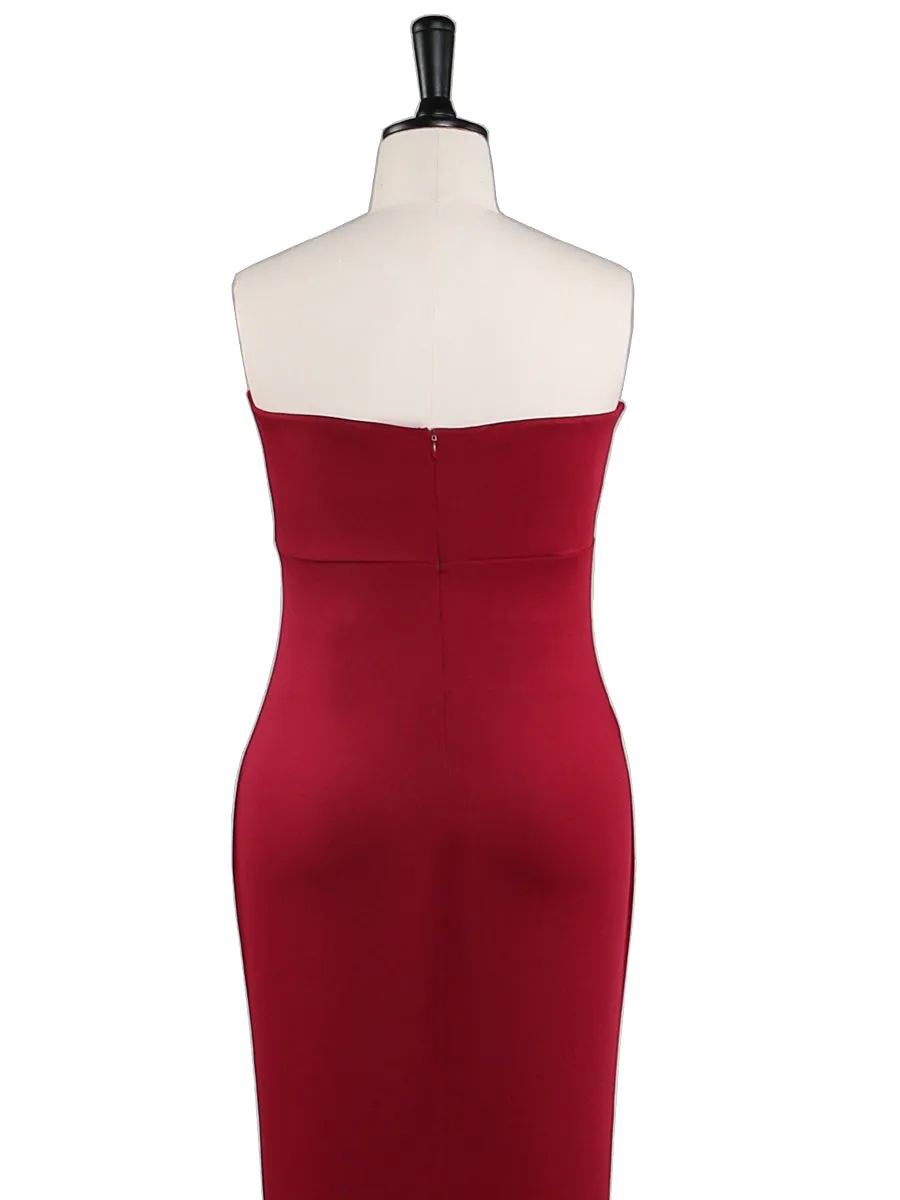 Strapless Burgundy Mermaid Maternity Dress for Photo Shoots Photography Gown for Baby Shower YW21036