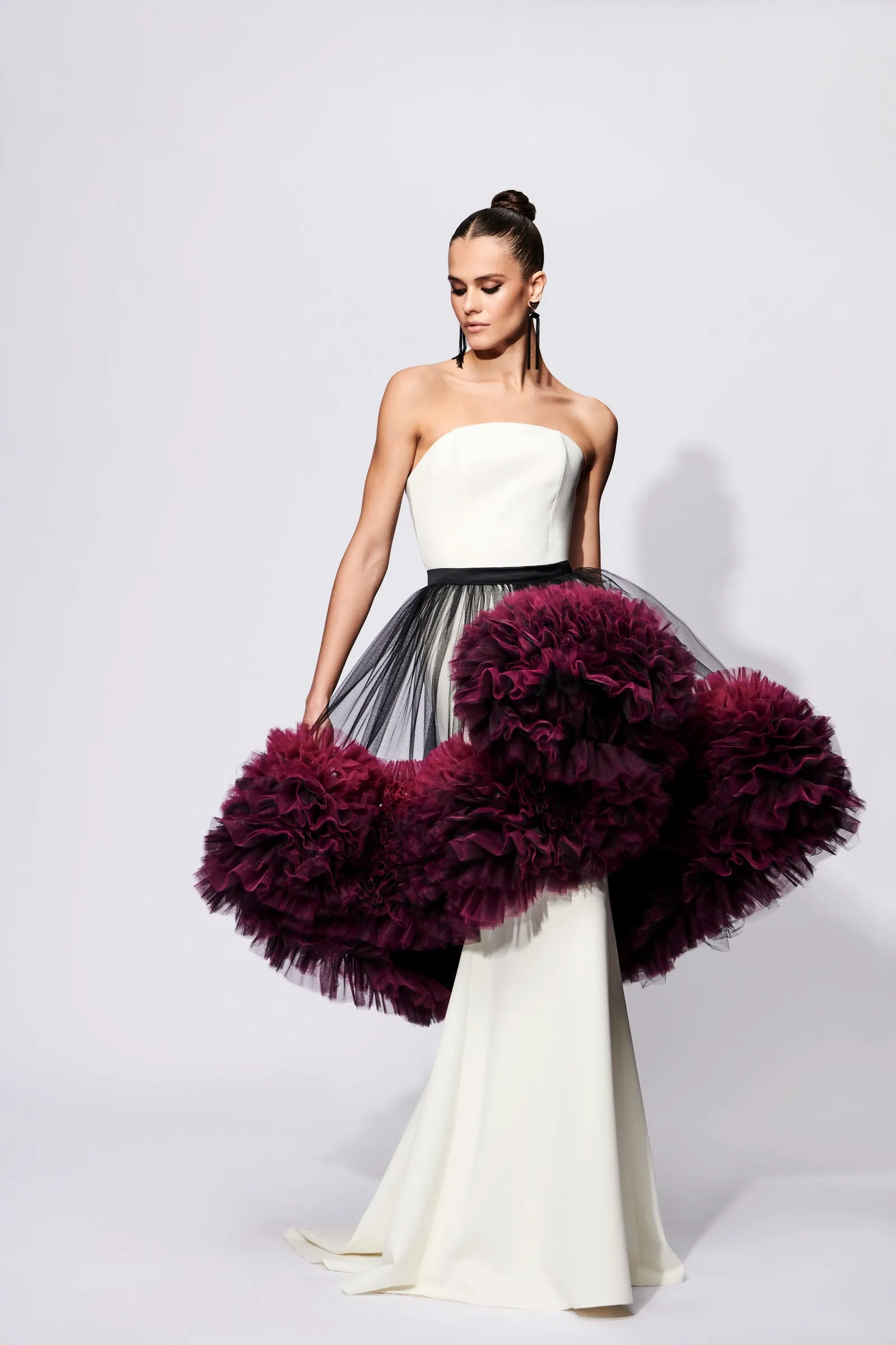 Strapless Column Gown with Ombré Tulle Overskirt