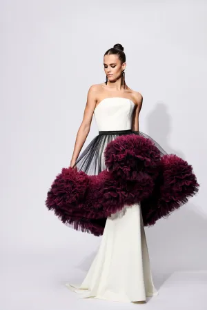 Strapless Column Gown with Ombré Tulle Overskirt