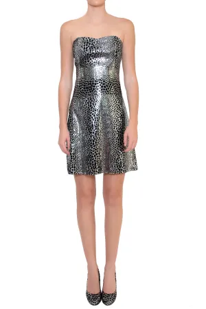 Strapless Reptilian Print Mini Dress