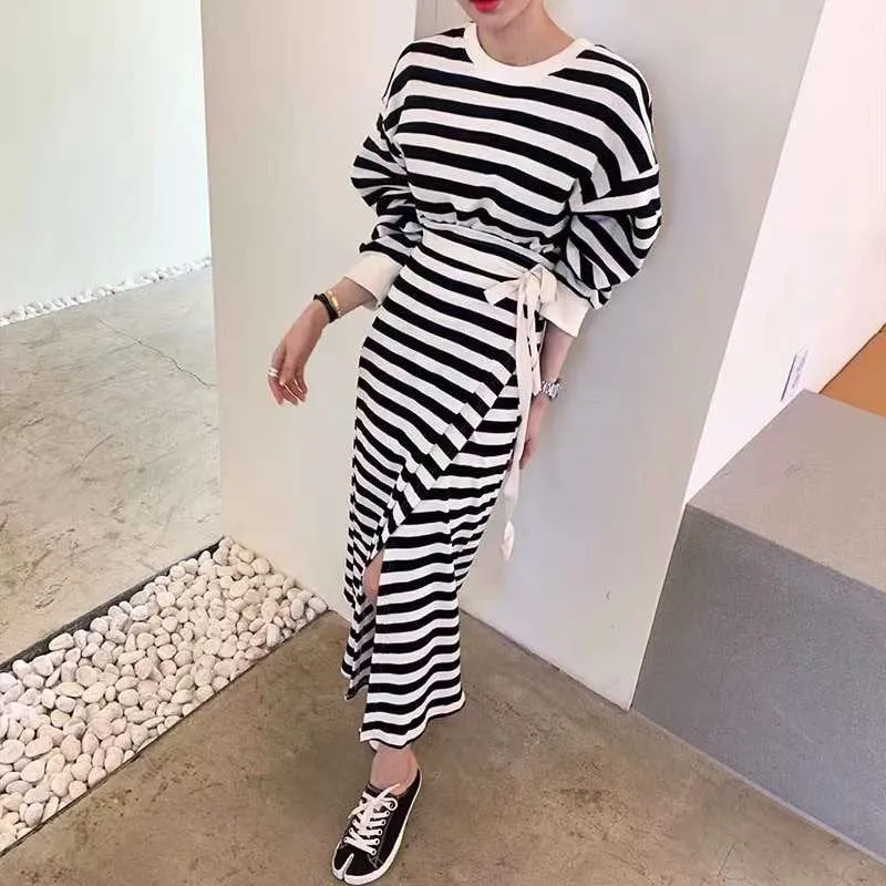 Stripe Wrap Cotton Dress