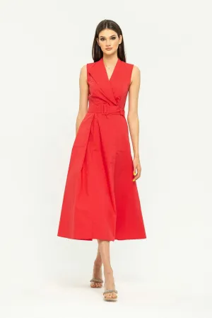 Summer Coral Wrapped A-line V-neck Sleeveless Maxi Elegant Dress with Belt