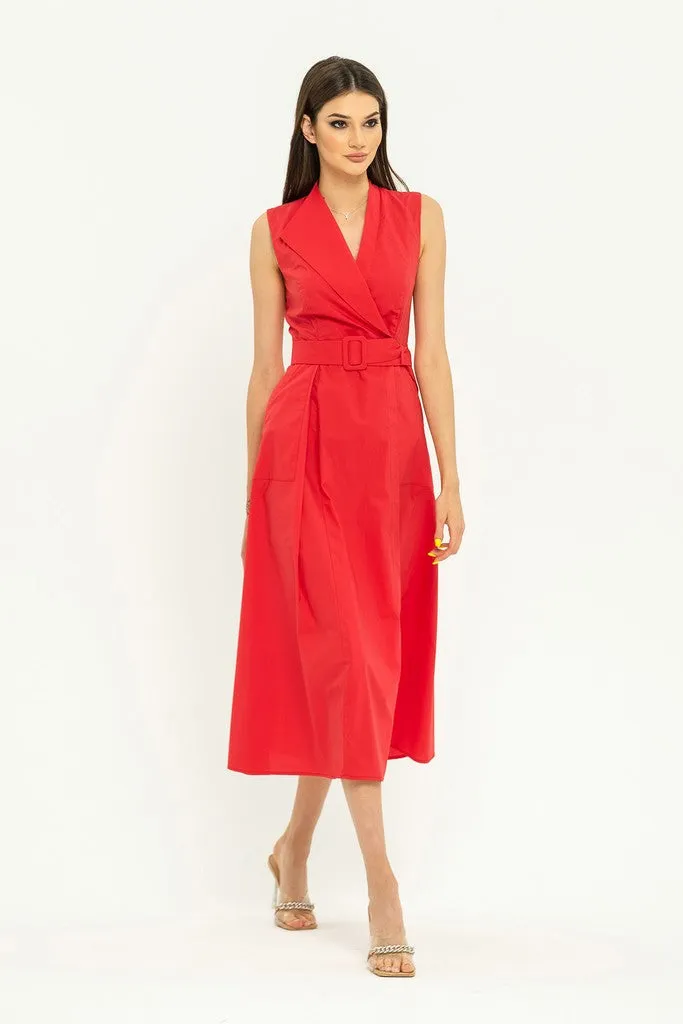 Summer Coral Wrapped A-line V-neck Sleeveless Maxi Elegant Dress with Belt