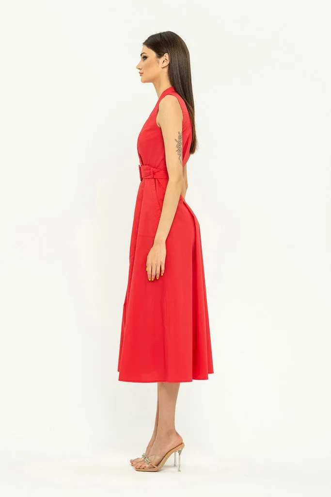Summer Coral Wrapped A-line V-neck Sleeveless Maxi Elegant Dress with Belt