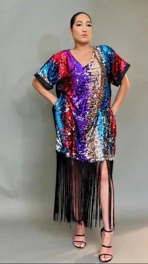 Swagger Rich Aunty multicolored sequin fringe Boubou dress