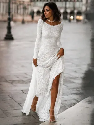 The Sales Rack-Mermaid Bridal Dress Long Sleeve Lace Backless Boho Style
