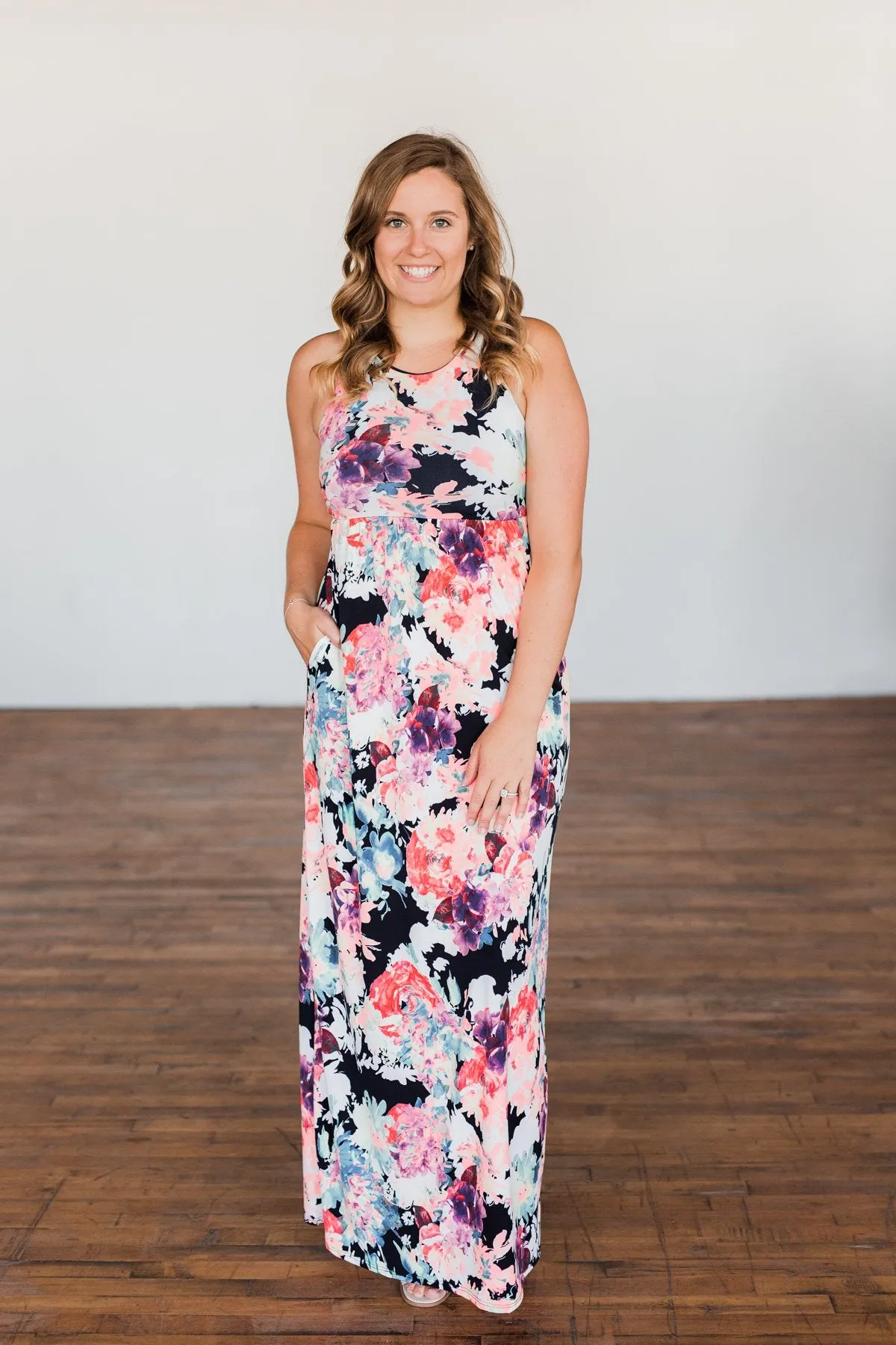 Thrills Of The Night Floral Maxi Dress- Navy & Multi-Color