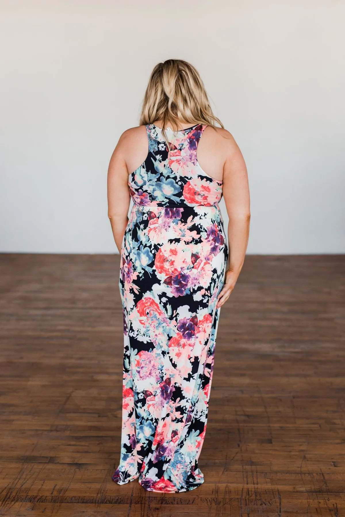 Thrills Of The Night Floral Maxi Dress- Navy & Multi-Color