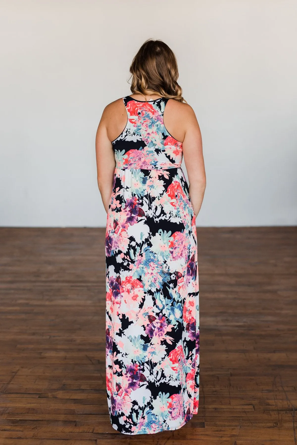 Thrills Of The Night Floral Maxi Dress- Navy & Multi-Color