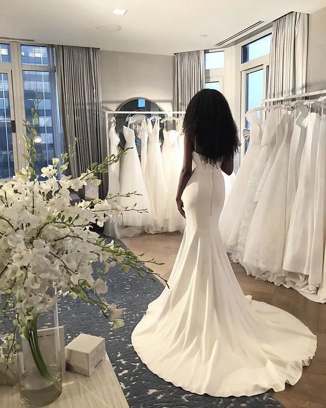 Top Simple Wedding Dresses Mermaid Sexy Spaghetti Straps Perfect Backless Beach Wedding Gown