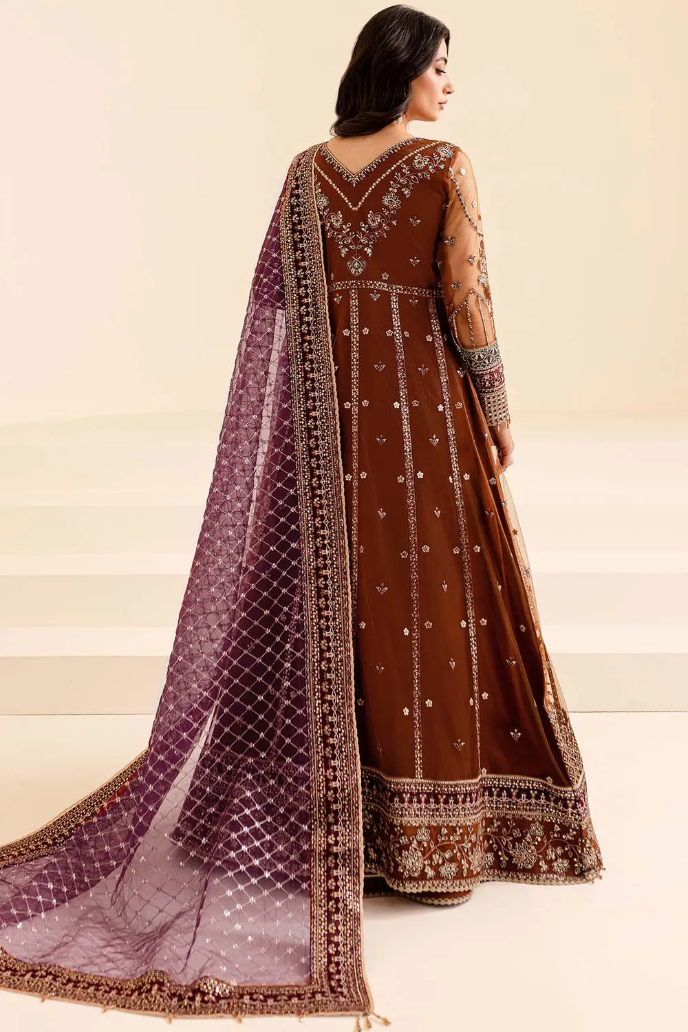 Traditional Brown Shade Pakistani Wedding Dress in Pishwas Frock Style