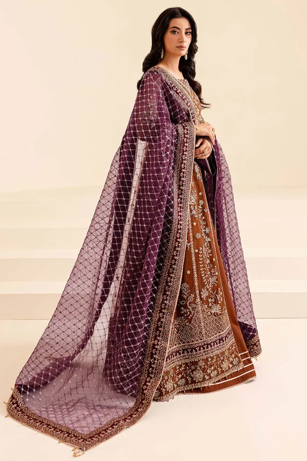 Traditional Brown Shade Pakistani Wedding Dress in Pishwas Frock Style
