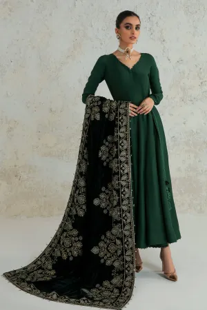 Traditional Pakistani Green Long Frock with Shawl