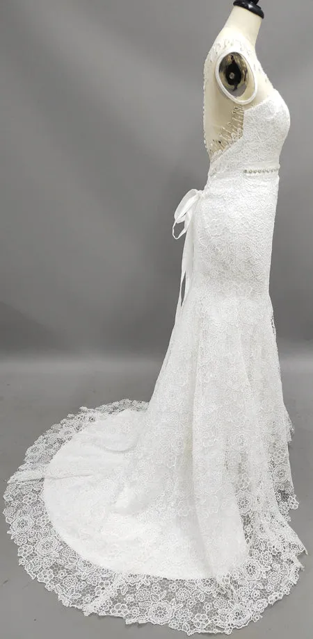 Trumpet Lace Weddig Dress With Illusion Lace-Up Back-z711563