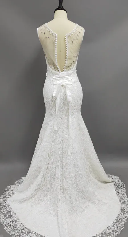 Trumpet Lace Weddig Dress With Illusion Lace-Up Back-z711563