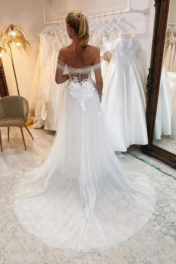 Tulle A-line Sweetheart Neck Wedding Dresses With Lace Appliques, MW909