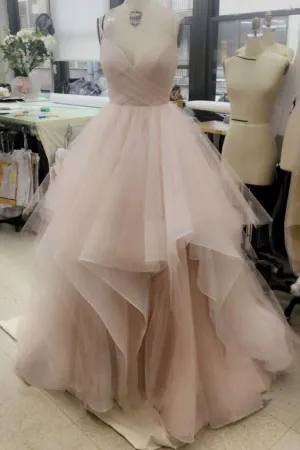 Tulle Blush Pink Wedding Dress with Spaghetti Straps