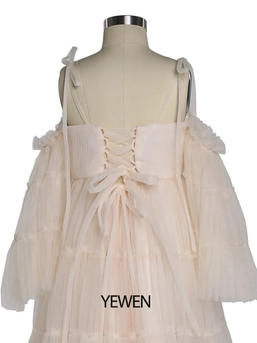 Tulle Pleated Girls Dress for Photo Shooting Kids Party Ball Gown Flower Girl Dresses Children's Party Dress for Wedding YEWEN YW211230