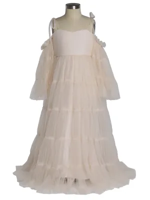 Tulle Pleated Girls Dress for Photo Shooting Kids Party Ball Gown Flower Girl Dresses Children's Party Dress for Wedding YEWEN YW211230