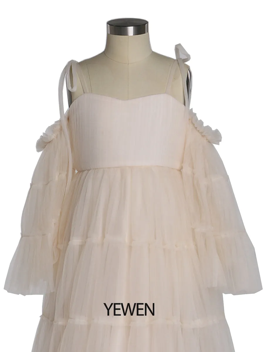 Tulle Pleated Girls Dress for Photo Shooting Kids Party Ball Gown Flower Girl Dresses Children's Party Dress for Wedding YEWEN YW211230