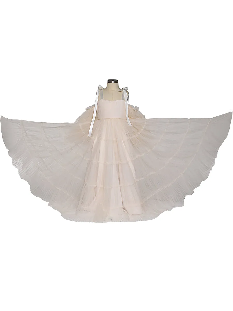 Tulle Pleated Girls Dress for Photo Shooting Kids Party Ball Gown Flower Girl Dresses Children's Party Dress for Wedding YEWEN YW211230