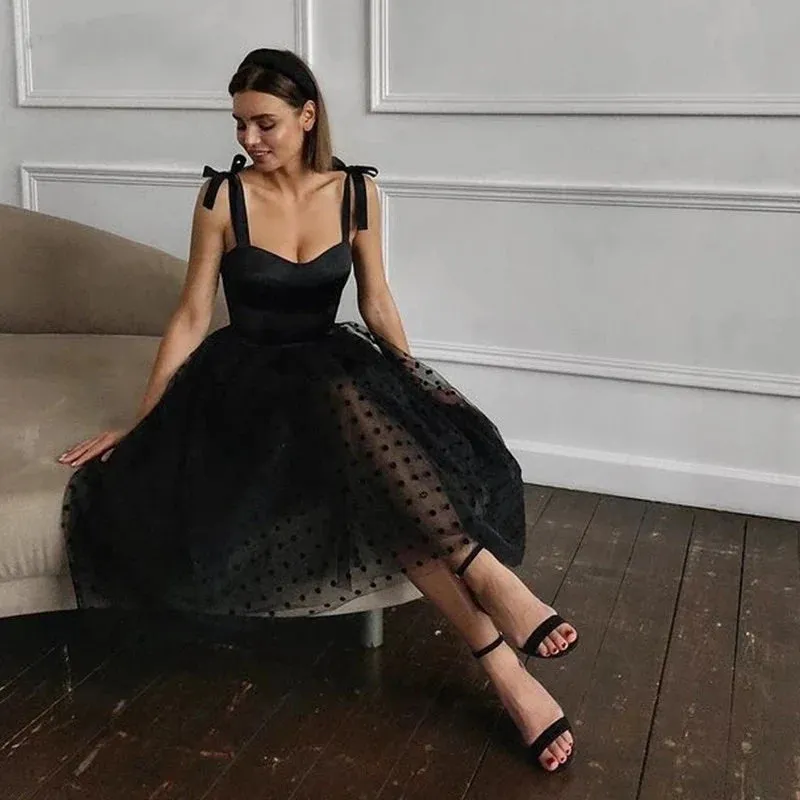 Tulle Spaghetti Strap A-Line Prom Dress Velvet Top Sexy Cocktail Dress Homecoming Evening Dresses Plus Size