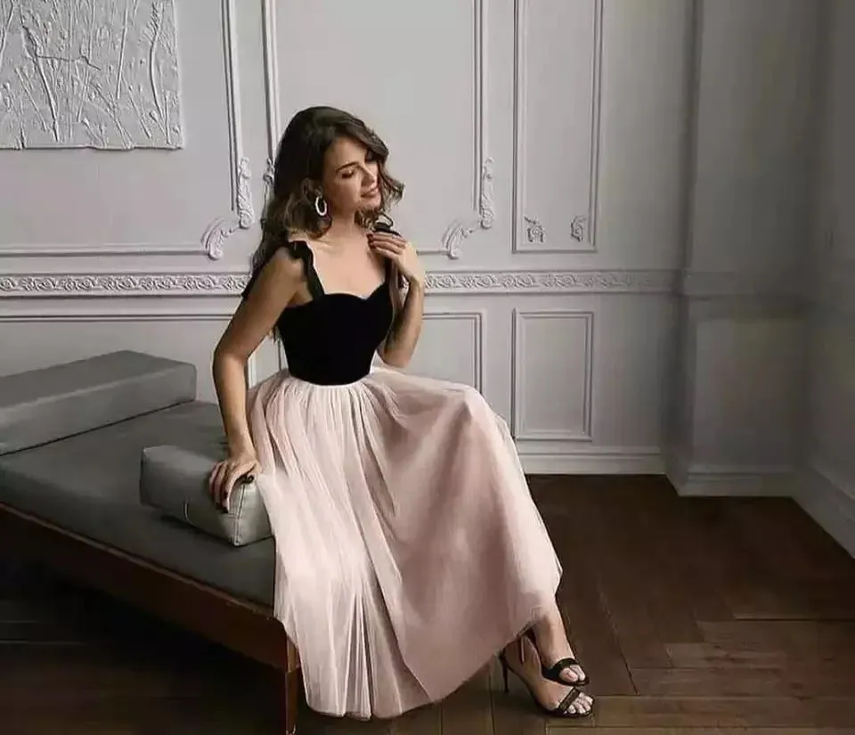 Tulle Spaghetti Strap A-Line Prom Dress Velvet Top Sexy Cocktail Dress Homecoming Evening Dresses Plus Size