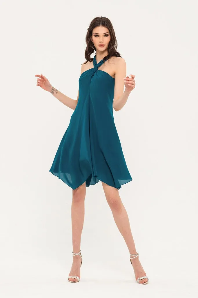 Turquoise Сocktail Asymmetric A-line Strap Above Knee Dress