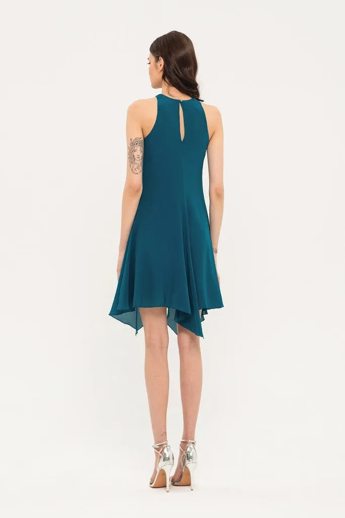 Turquoise Сocktail Asymmetric A-line Strap Above Knee Dress