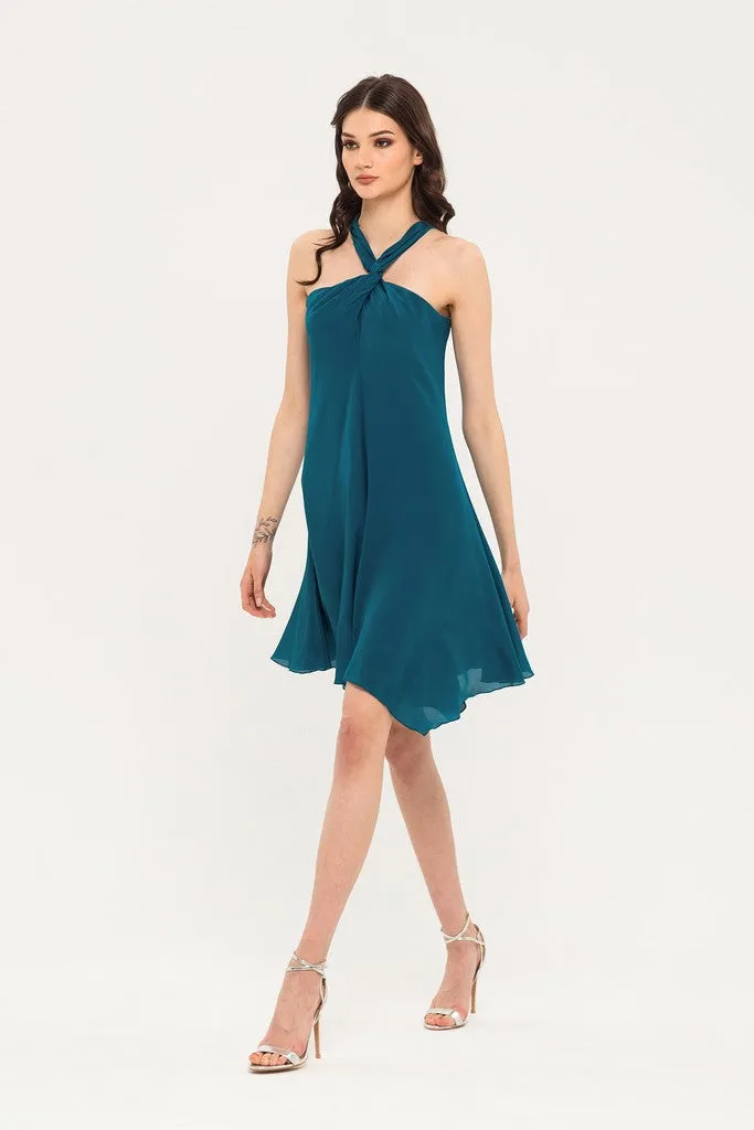 Turquoise Сocktail Asymmetric A-line Strap Above Knee Dress