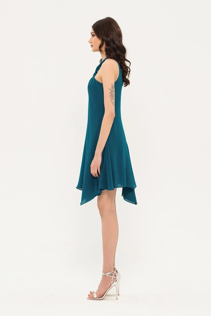 Turquoise Сocktail Asymmetric A-line Strap Above Knee Dress