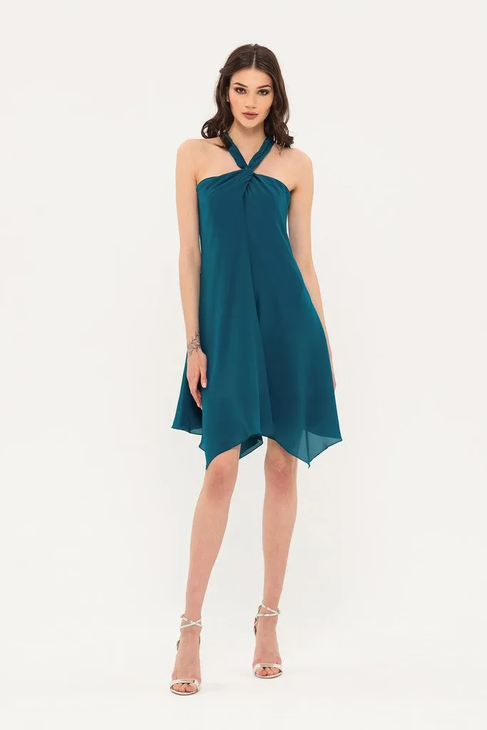 Turquoise Сocktail Asymmetric A-line Strap Above Knee Dress