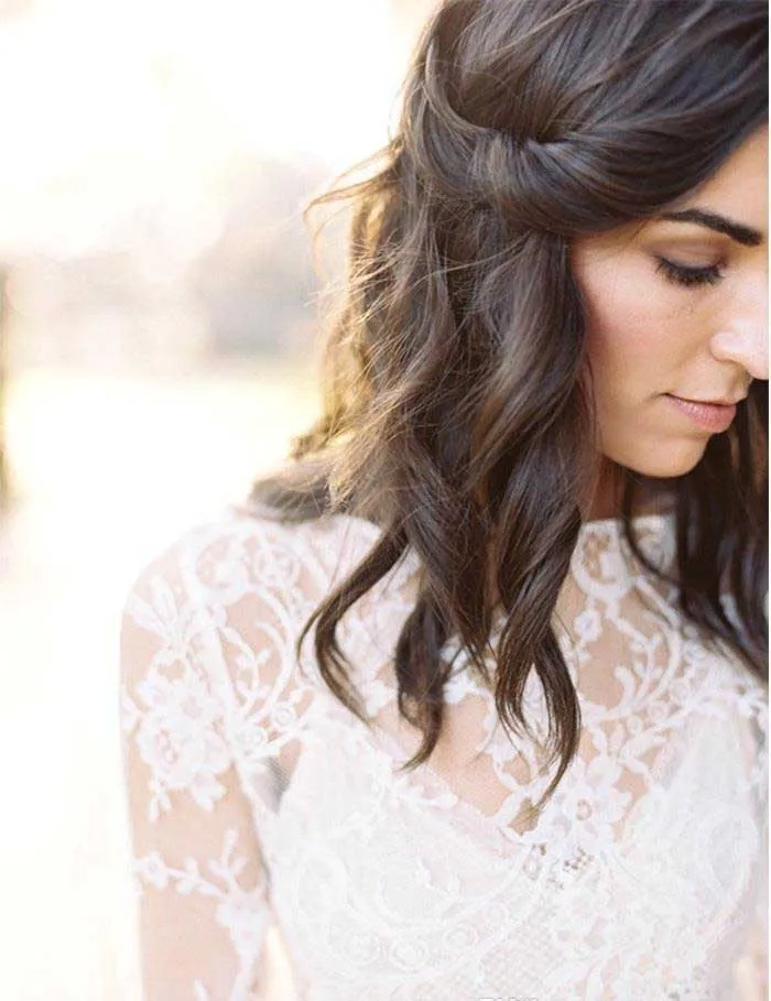 Two Pieces Long Sleeves Lace Bohemian Modest Wedding Dress-715375