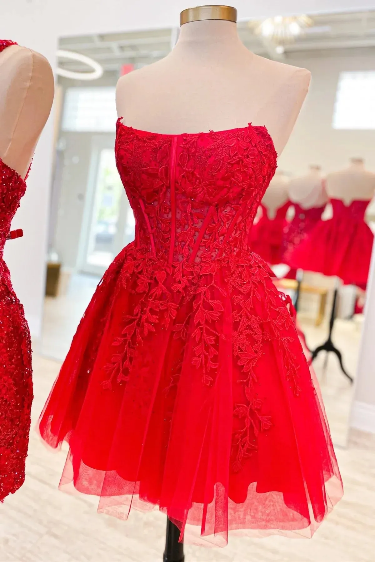 UK Short Lace Homecoming Dress Pink Prom Dress 2024 Strapless
