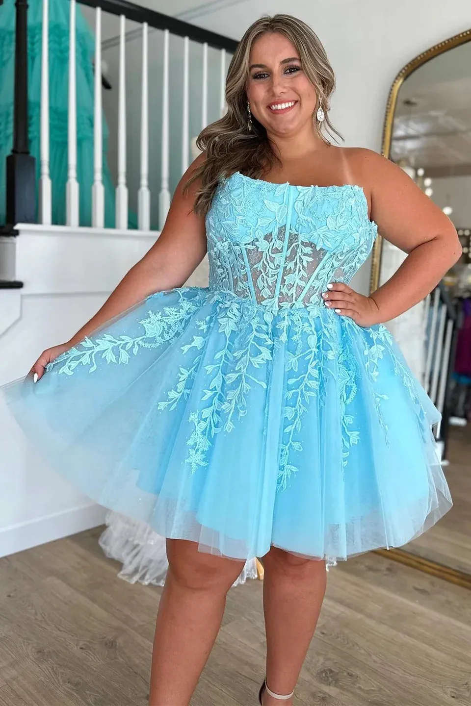 UK Short Lace Homecoming Dress Pink Prom Dress 2024 Strapless