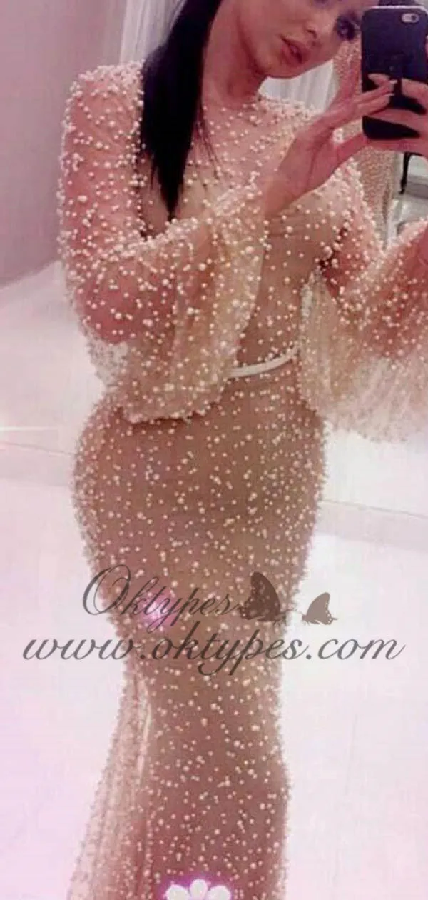 Unique Long Sleeve Blue long Mermaid Prom Dresses Online, TYP1466