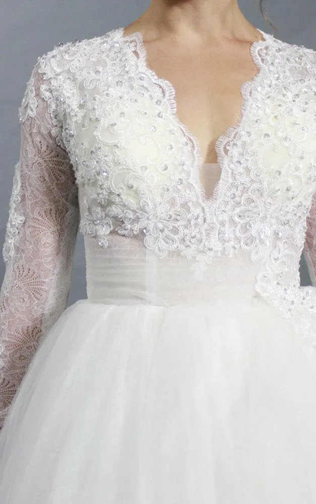 V-Neck Tulle Long Sleeve Dress With Lace Bodice-ET_711168