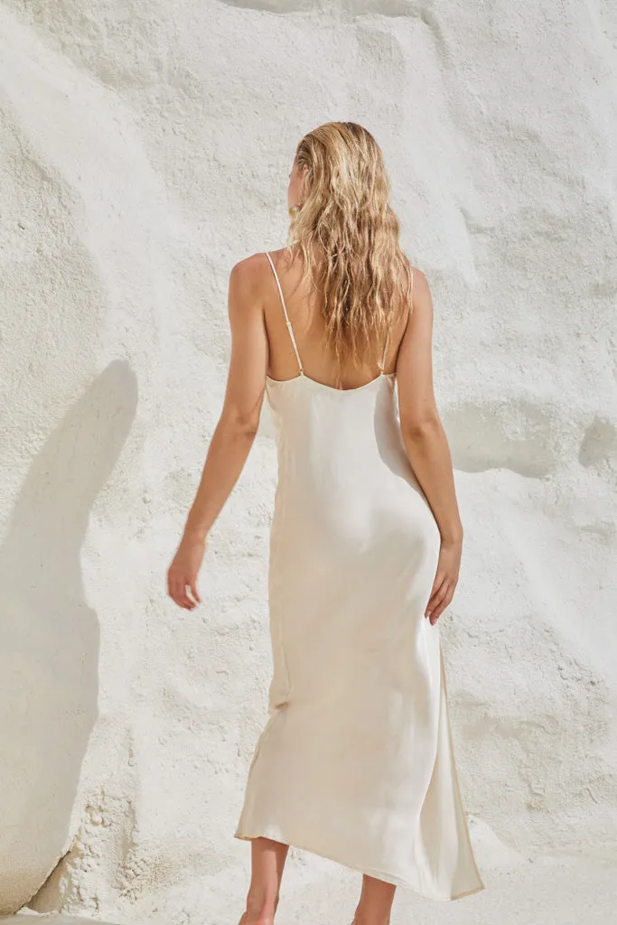Valentina Long Satin Dress Almond Milk