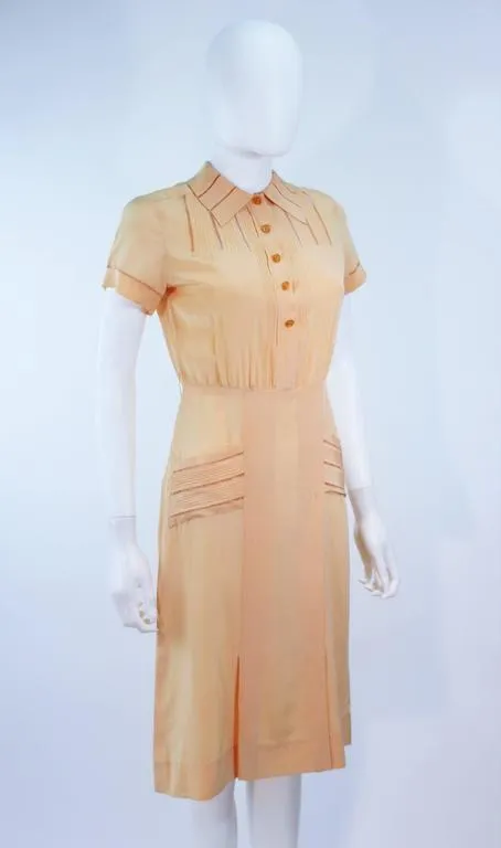 VINTAGE Circa 1940s Apricot Silk Day Dress Size 2-4