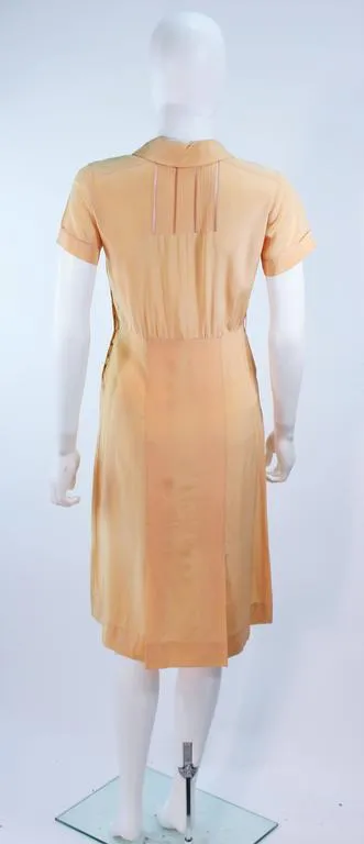 VINTAGE Circa 1940s Apricot Silk Day Dress Size 2-4