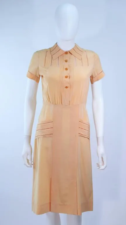 VINTAGE Circa 1940s Apricot Silk Day Dress Size 2-4
