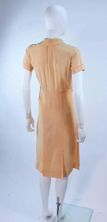 VINTAGE Circa 1940s Apricot Silk Day Dress Size 2-4