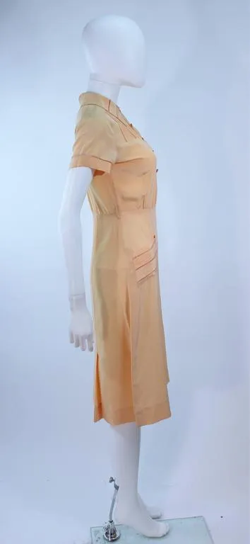 VINTAGE Circa 1940s Apricot Silk Day Dress Size 2-4
