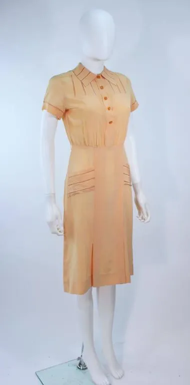 VINTAGE Circa 1940s Apricot Silk Day Dress Size 2-4