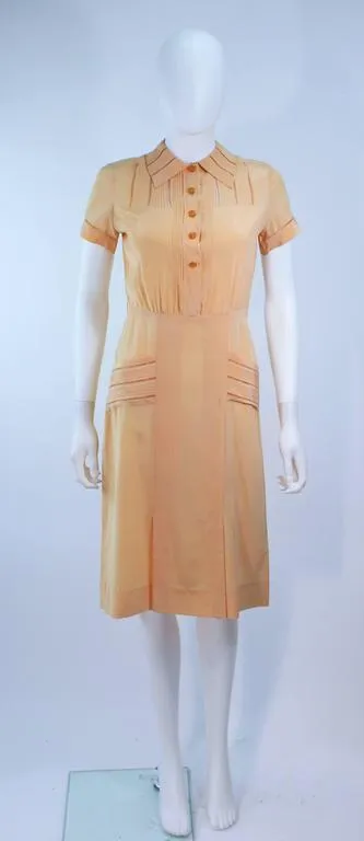 VINTAGE Circa 1940s Apricot Silk Day Dress Size 2-4