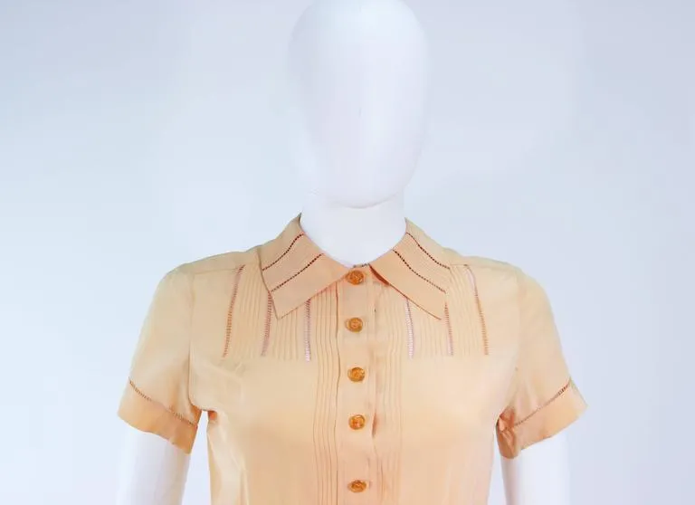 VINTAGE Circa 1940s Apricot Silk Day Dress Size 2-4