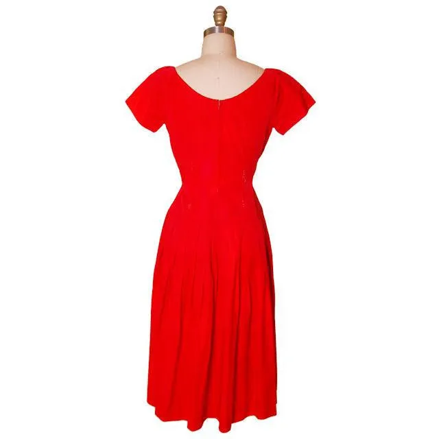 Vintage MCM Red Rayon Satin Party Dress Gay Gibson 1950s 35-28-Free