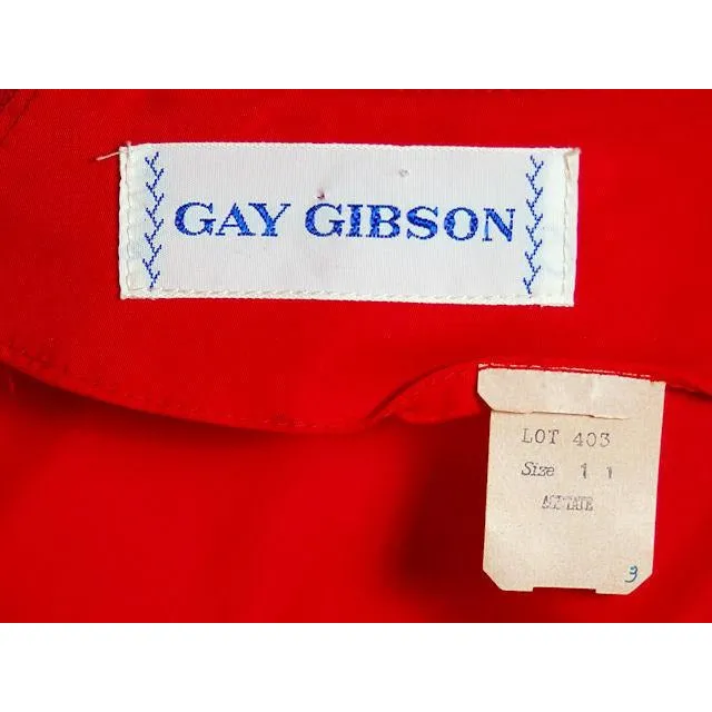 Vintage MCM Red Rayon Satin Party Dress Gay Gibson 1950s 35-28-Free